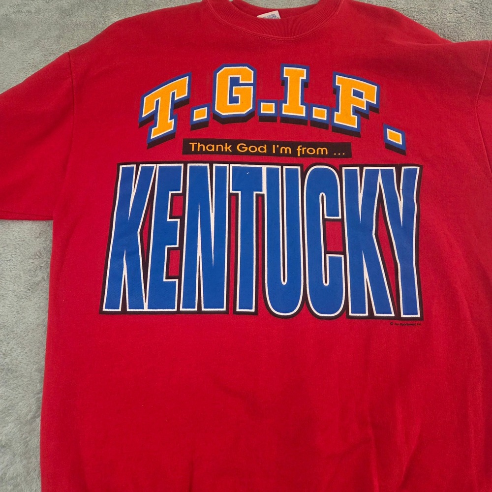 Vintage Sun Sportswear Kentucky TGIF Sweatshirt Red XL Graphic Pullover